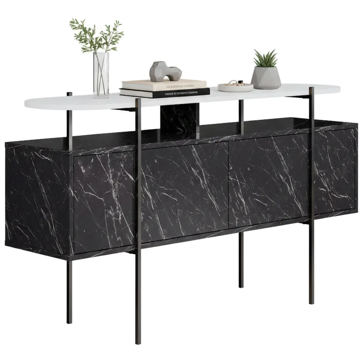 Consolle 150x38x86h cm bianco e grigio - Vance