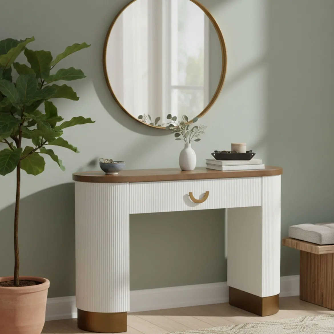 Consolle 121x40x78h cm bianco e marrone - Cadre