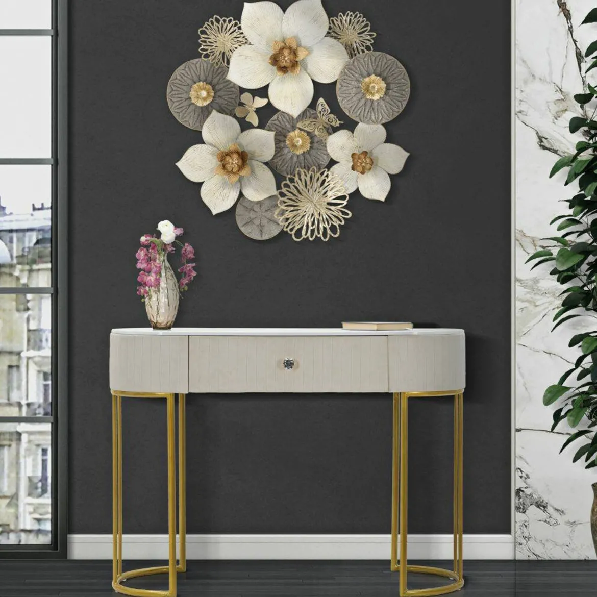 Consolle 100x40x75h cm crema e bianco - Abstraktes