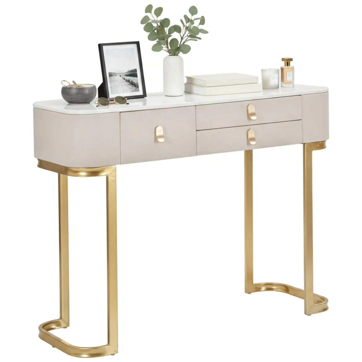 Consolle 100x40x80h cm crema e oro - Ronda