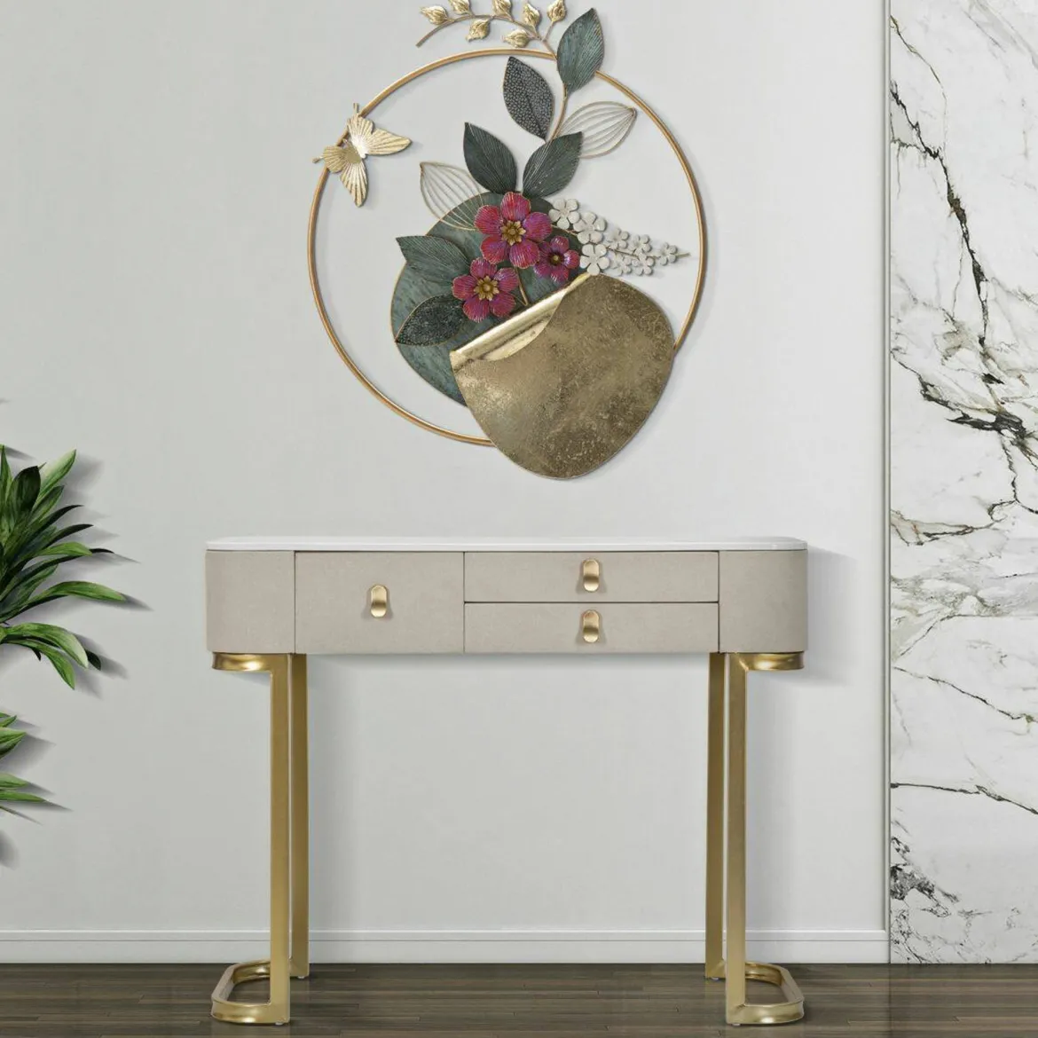 Consolle 100x40x80h cm crema e oro - Ronda