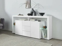 Credenza Aba, 180x40h80 cm, Bianco lucido
