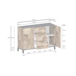 Credenza acero e ardesia 120x40x82h cm 3 ante e 1 cassetto - Albatross
