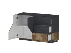 Credenza acero e ardesia 141x43x86h cm 2 ante e 3 cassetti - All