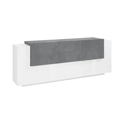 Credenza Akirum, cm 220x45h86, Bianco lucido e Ardesia