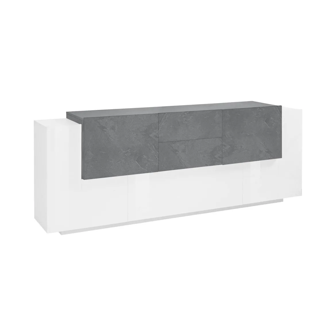 Credenza Akirum, cm 220x45h86, Bianco lucido e Ardesia