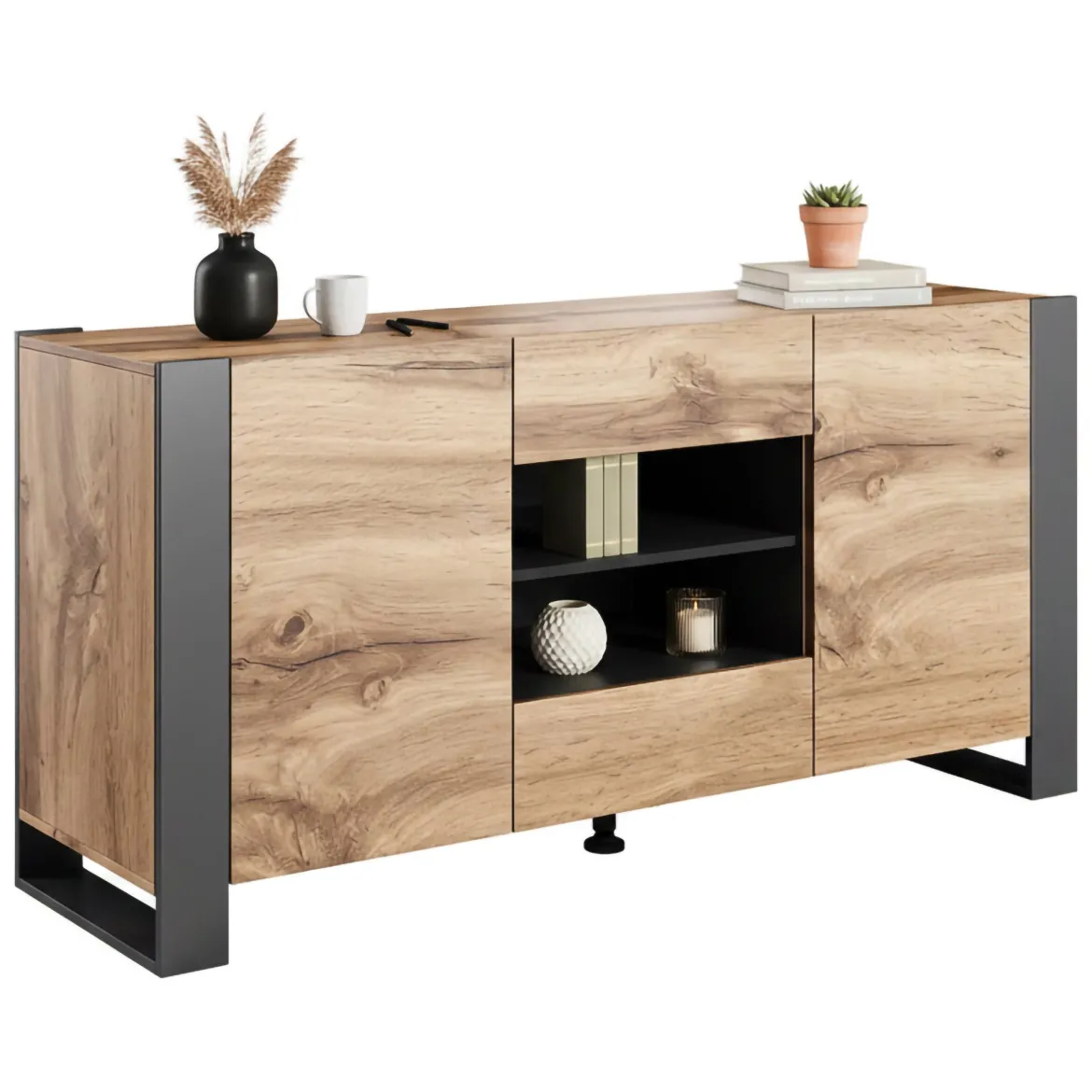 Credenza Albignola, 164x44 h80 cm, Rovere Nodi e Antracite