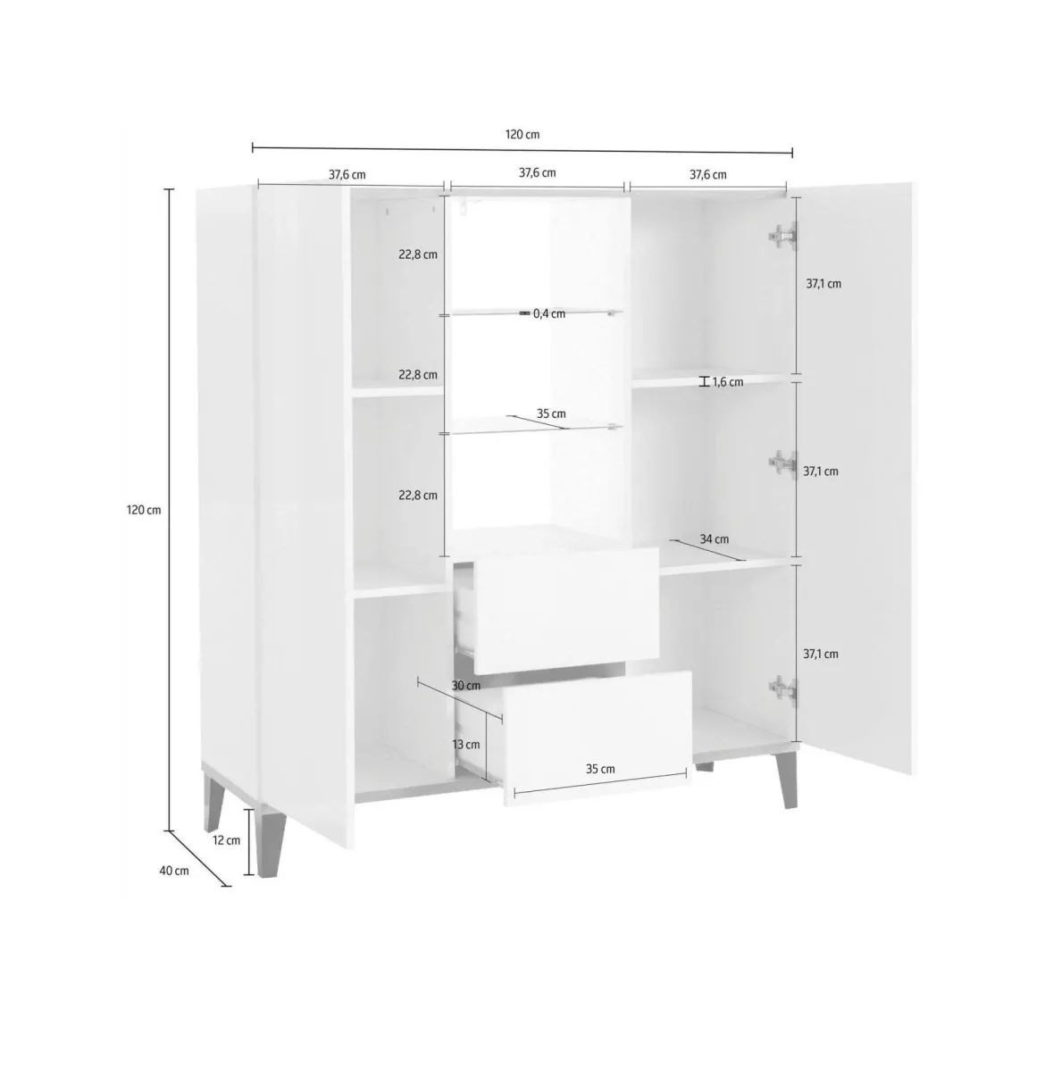 Credenza alta acero e ardesia 120x40x132h cm 2 ante e 2 cassetti - Scirocco