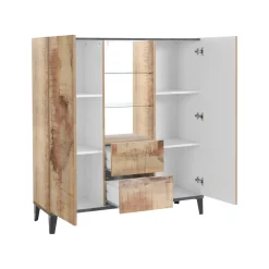 Credenza alta acero e ardesia 120x40x132h cm 2 ante e 2 cassetti - Scirocco