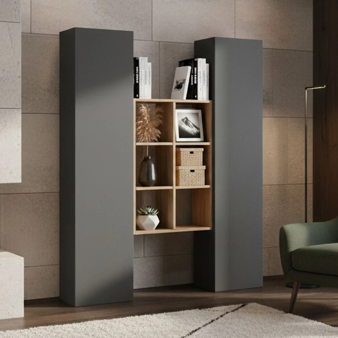 Credenza alta antracite e acero 40x30x180h cm 2 ante - Danila