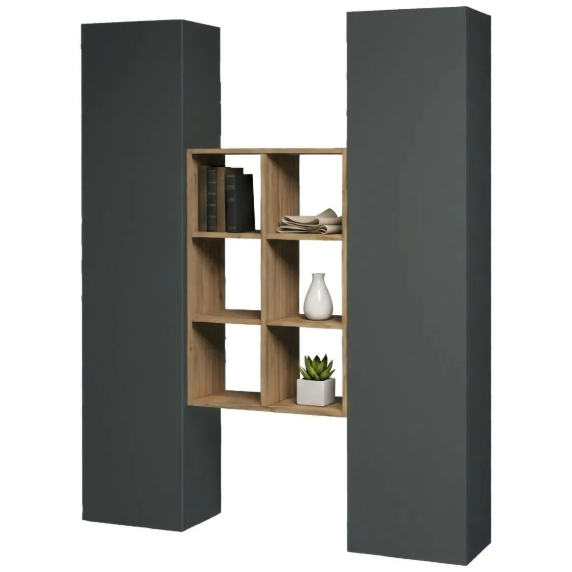 Credenza alta antracite e acero 40x30x180h cm 2 ante - Danila