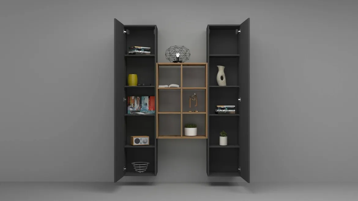 Credenza alta antracite e acero 40x30x180h cm 2 ante - Danila