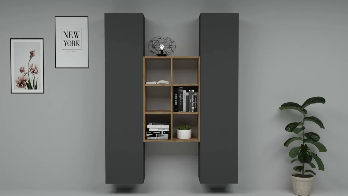 Credenza alta antracite e acero 40x30x180h cm 2 ante - Danila