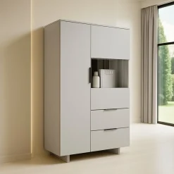 Credenza alta beige 90x41x170h cm 2 ante e 2 cassetti - Rimella