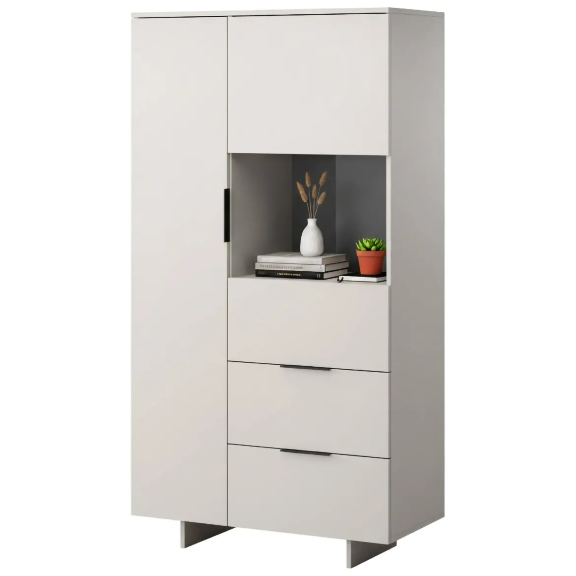 Credenza alta beige 90x41x170h cm 2 ante e 2 cassetti - Rimella