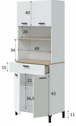 Credenza alta bianca e rovere 81x43x137h cm 3 ante e 1 cassetto - Archimede