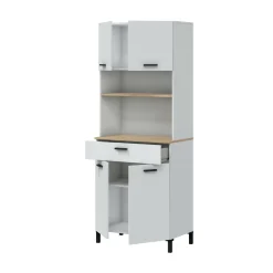 Credenza alta bianca e rovere 81x43x137h cm 3 ante e 1 cassetto - Archimede