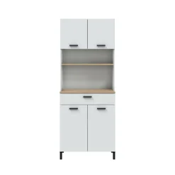 Credenza alta bianca e rovere 81x43x137h cm 3 ante e 1 cassetto - Archimede