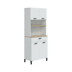 Credenza alta bianca e rovere 81x43x137h cm 3 ante e 1 cassetto - Archimede