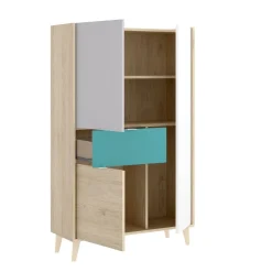 Credenza alta bianca e rovere 81x43x137h cm 3 ante e 1 cassetto - Archimede