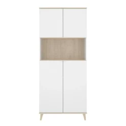 Credenza alta bianca e rovere porta microonde 80x40x191h cm 4 ante - Acura