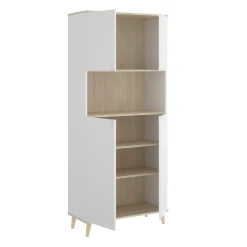 Credenza alta bianca e rovere porta microonde 80x40x191h cm 4 ante - Acura