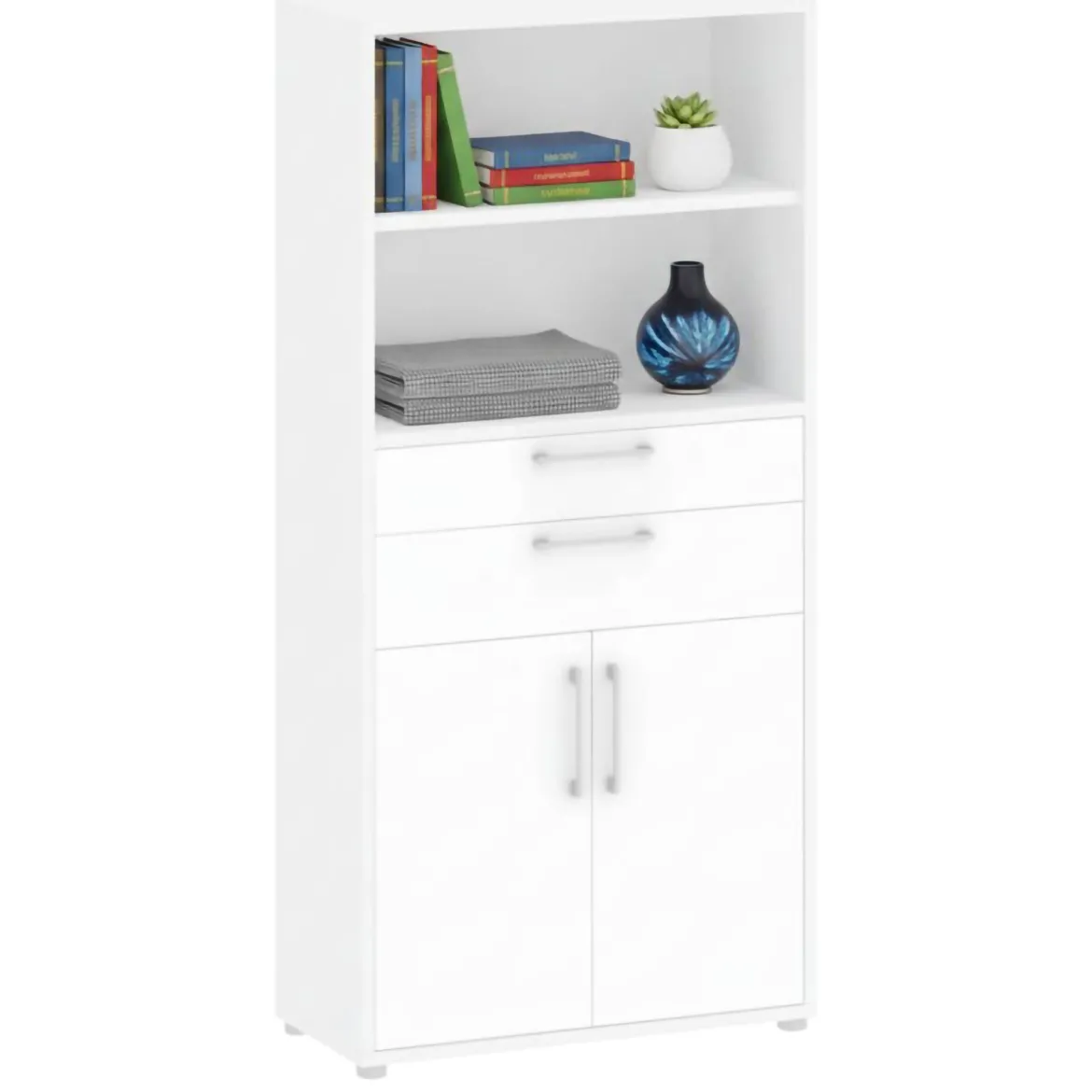 Credenza alta bianca 89x40x185h cm 2 ante e 2 cassetti - Albidona