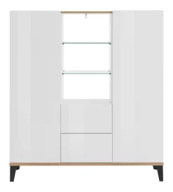Credenza alta bianco lucida e acero 130x45x135h cm 5 ante - Acquadolce