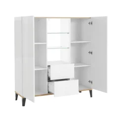 Credenza alta bianco lucida e acero 130x45x135h cm 5 ante - Acquadolce