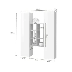 Credenza alta bianco lucida e ardesia 120x40x132h cm 2 ante e 2 cassetti - Scirocco