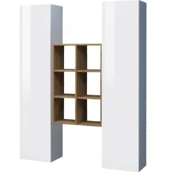 Credenza alta bianco lucida e acero 40x30x180h cm 2 ante - Danila