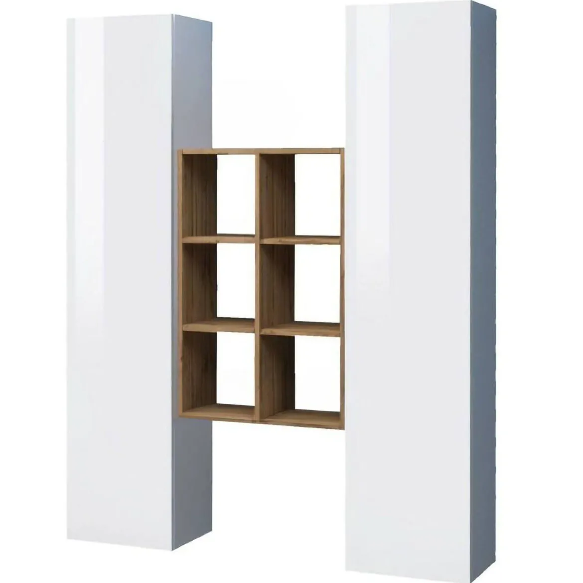 Credenza alta bianco lucida e acero 40x30x180h cm 2 ante - Danila