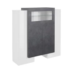 Credenza alta bianco lucida e ardesia 130x45x135h cm 5 ante - Acquadolce