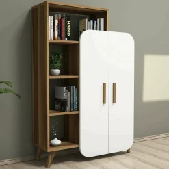 Credenza alta noce e bianca 90x32x132h cm 2 ante - Tormalina