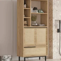 Credenza alta noce e quercia 74x35x161h cm 2 ante - Vinta