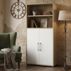 Credenza alta quercia e bianca 89x40x186h cm 2 ante - Saotome