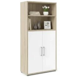 Credenza alta quercia e bianca 89x40x186h cm 2 ante - Saotome