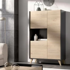 Credenza alta rovere e antracite 81x43x135h cm 3 ante - Crono