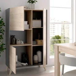 Credenza alta rovere e antracite 81x43x135h cm 3 ante - Crono