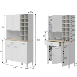 Credenza alta rovere e bianca 108x40x186h cm 5 ante e 1 cassetto - Alima