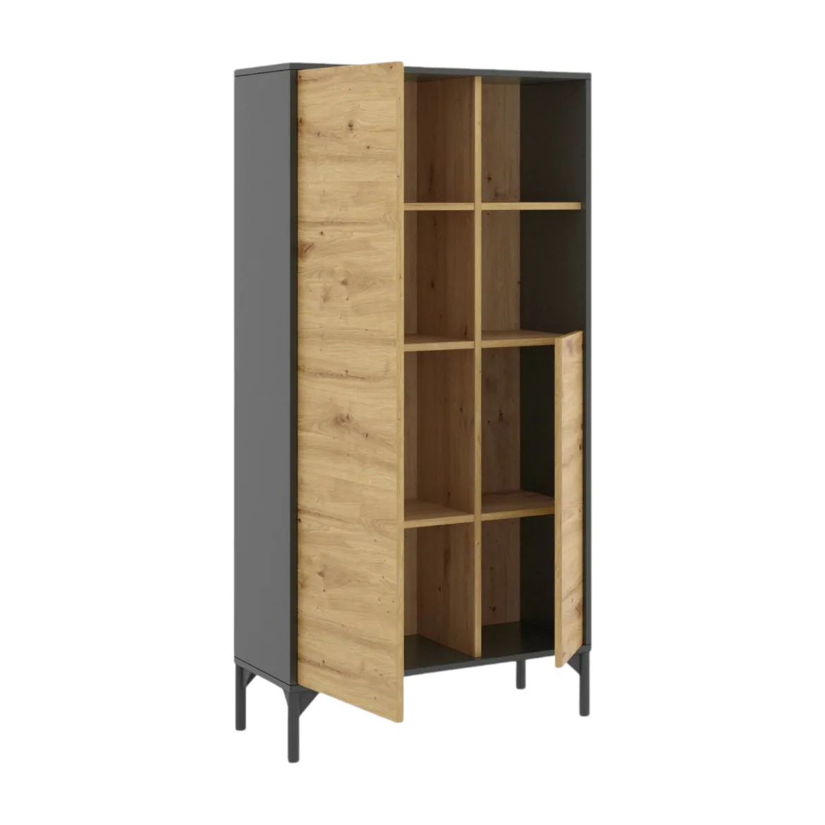 Credenza alta rovere nodi e antracite 72x33x143h cm 2 ante - Akilina