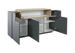 Credenza antracite e acero 160x46x85h cm 4 ante - Aschly