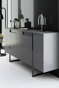 Credenza antracite e nera moderna 160x35x80h cm 4 ante - Arta