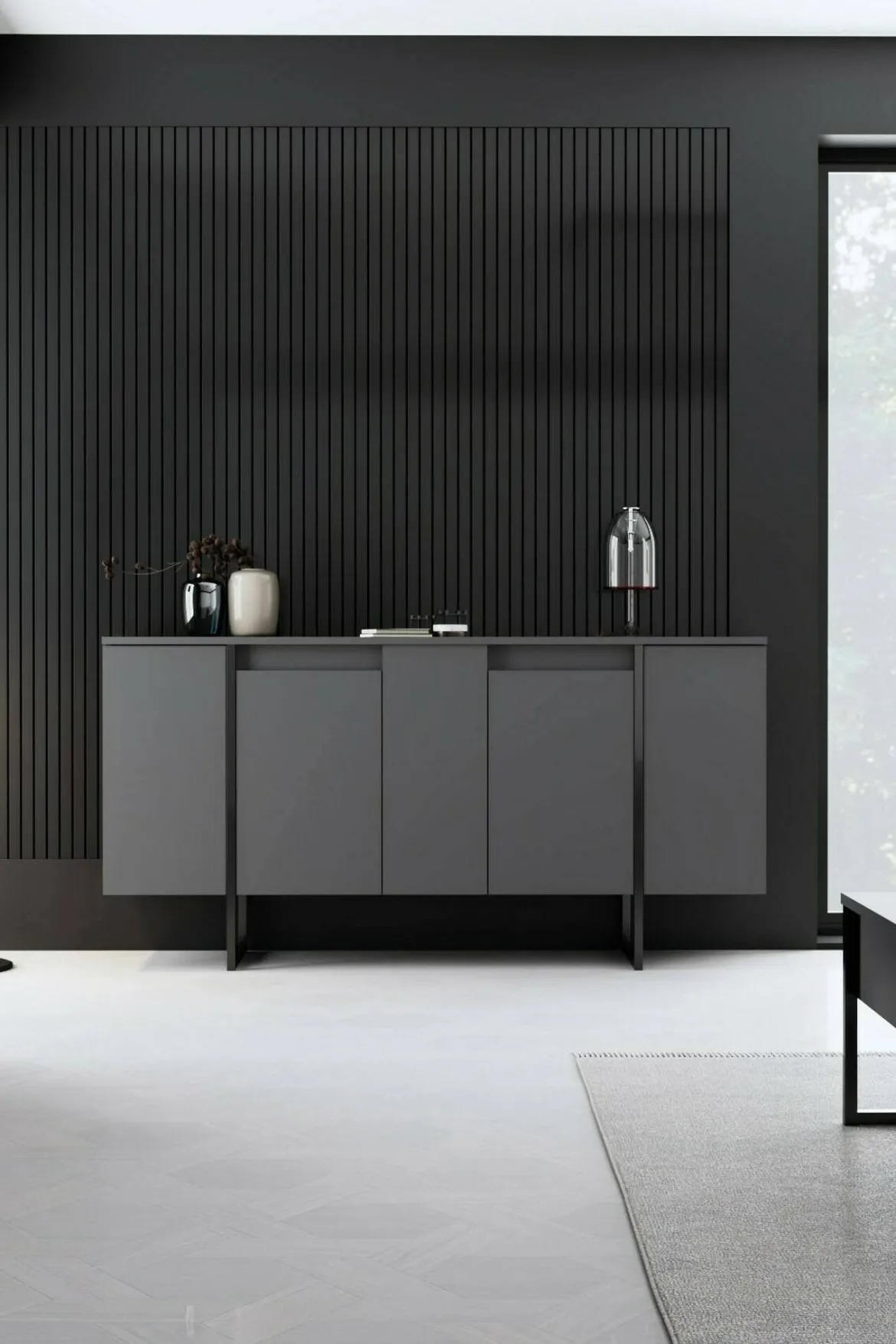 Credenza antracite e nera moderna 160x35x80h cm 4 ante - Arta