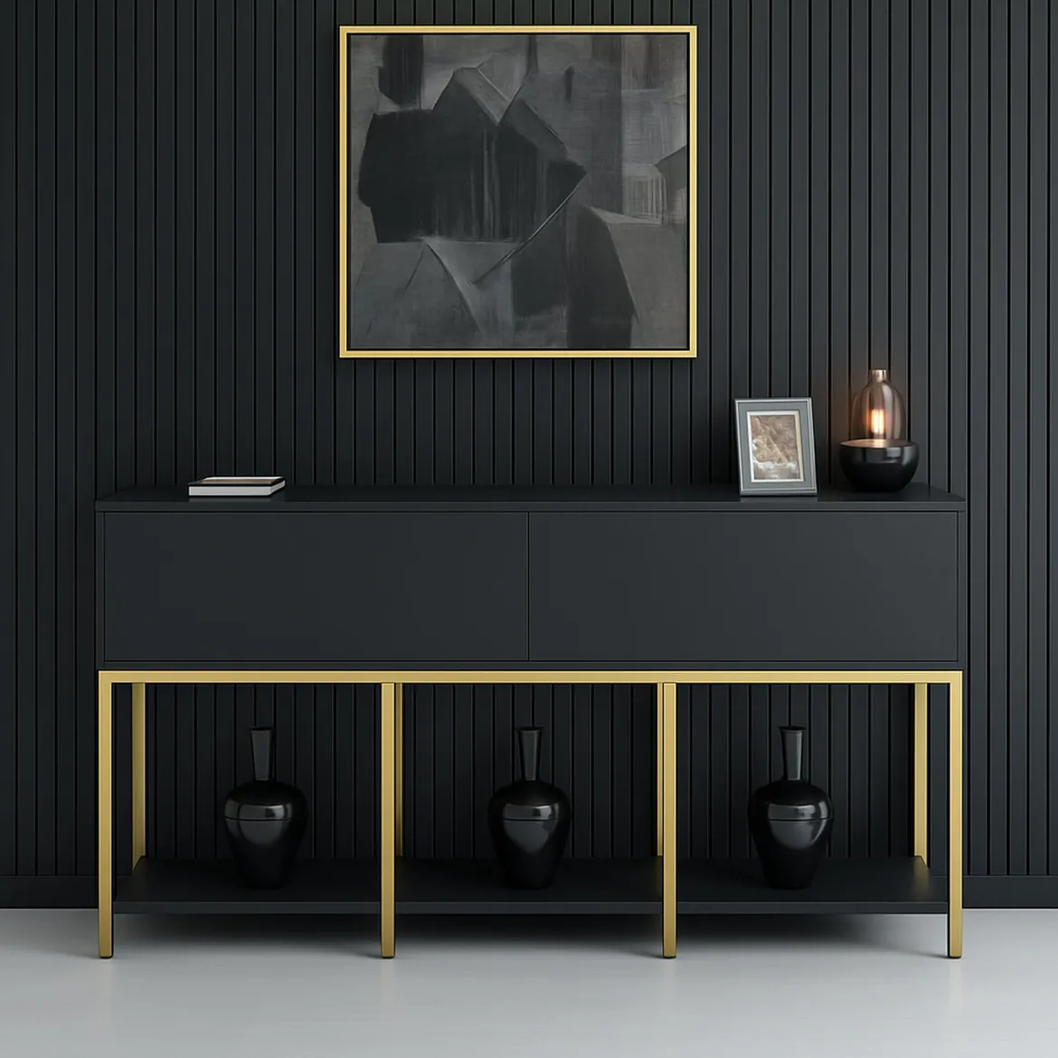 Credenza antracite e oro 160x35x80h cm 4 ante - Arta