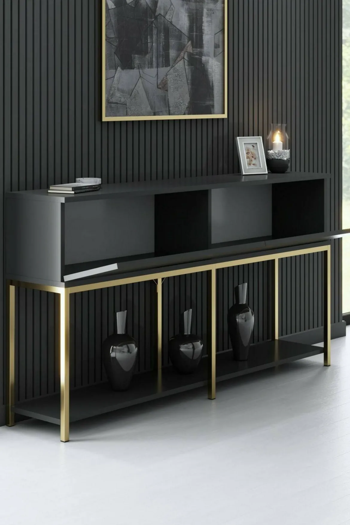 Credenza antracite e oro 160x35x80h cm 4 ante - Arta