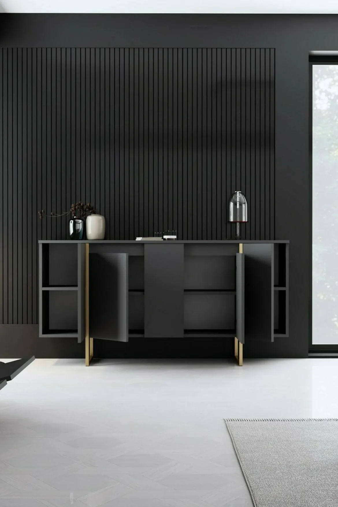 Credenza antracite e oro 160x35x80h cm 4 ante - Arta