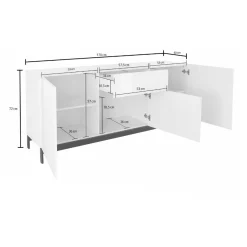 Credenza antracite lucida 170x40x73h cm 1 anta e 6 cassetti - Pirite