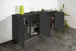 Credenza antracite lucida 220x41x86h cm 4 ante e 3 cassetti - Arrachis