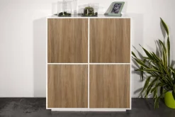 Credenza Ara, cm 100x41h126, Bianco lucido e Noce